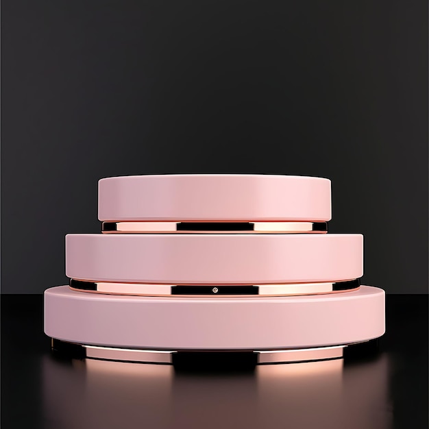 Photo a round stand with three round pink and white circles on it