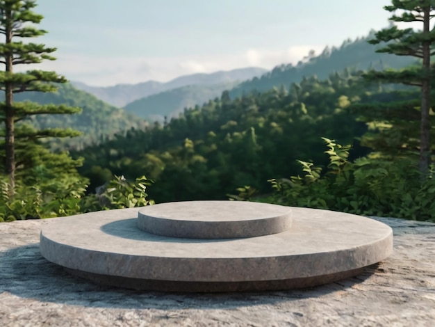 Photo a round stone circle with a mountain in the background