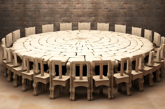 A round table and chairs in a dining room