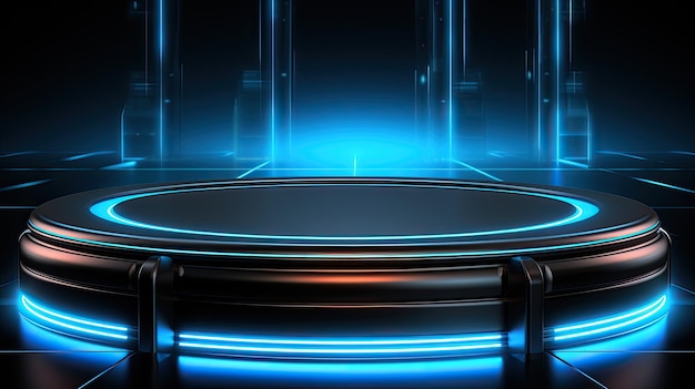 a round table with a blue light on it