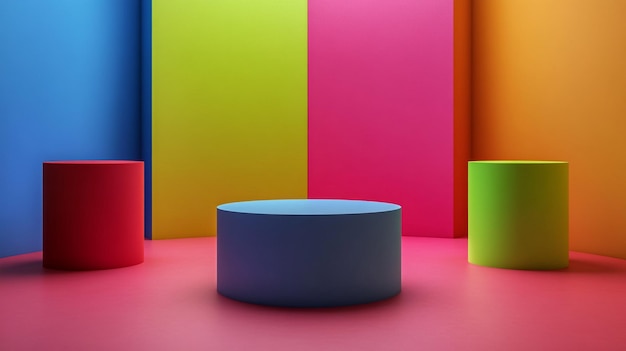 Photo a round table with colorful boxes on it and a colorful background