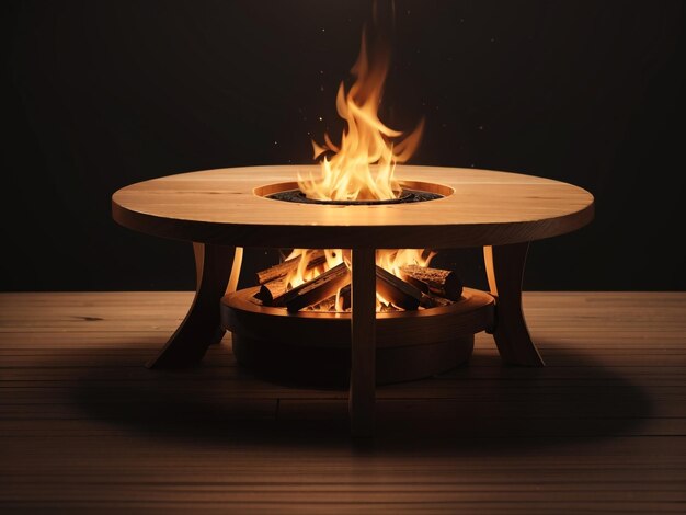 Photo a round table with a fire in the middle of it