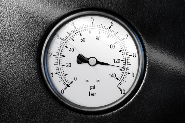 Round temperature gauge isolated on a black panel Circular barometer or indicator template 3d illustration