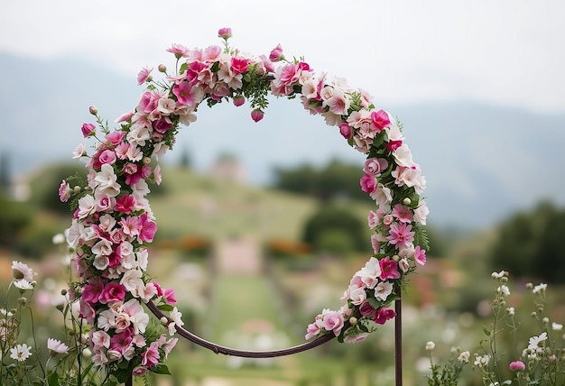 The round wedding arch on the background