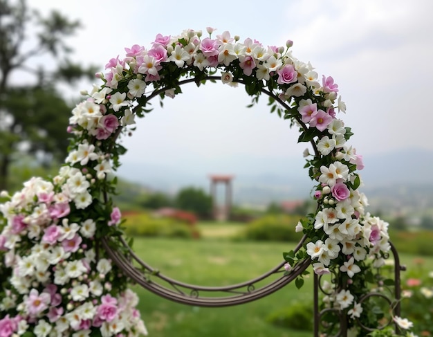 The round wedding arch on the background