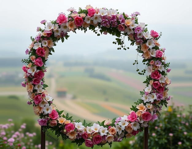 The round wedding arch on the background