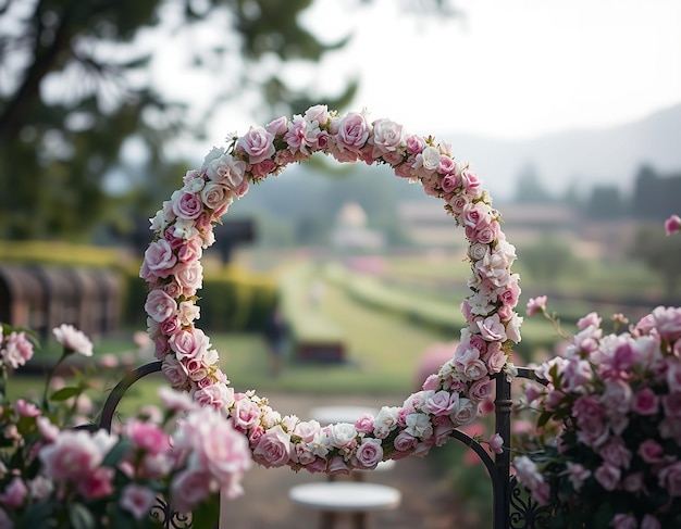 The round wedding arch on the background