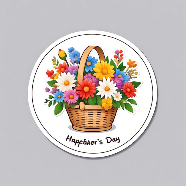 Photo a round white plate with flowers and a basket of flowers