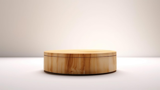 Round wood podium close shot white background