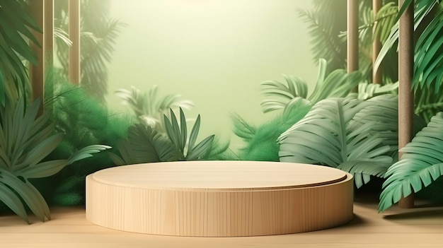 A round wooden object with a jungle background behind it