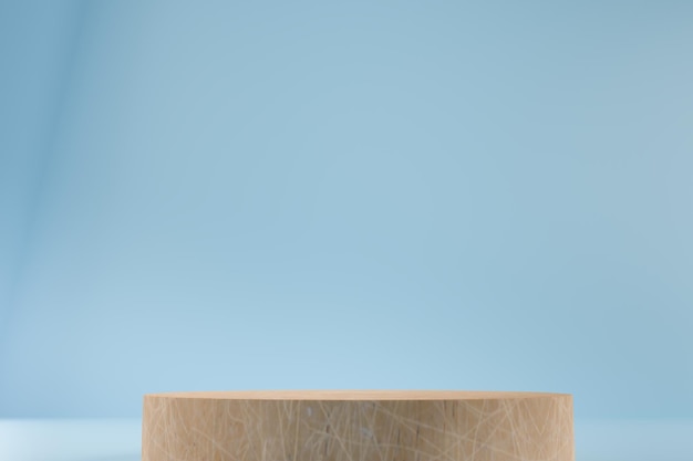 Round wooden podium on white background