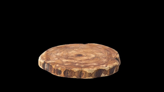 Round wooden stand isolated on a black background Wooden product display podium