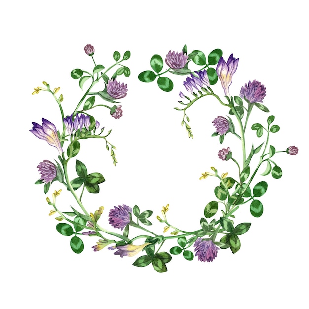 A round wreath isolated on a white background handpainted in watercolor