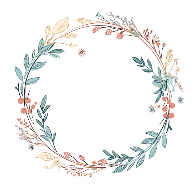 a round wreath with flowers and leaves on it is painted in a white background