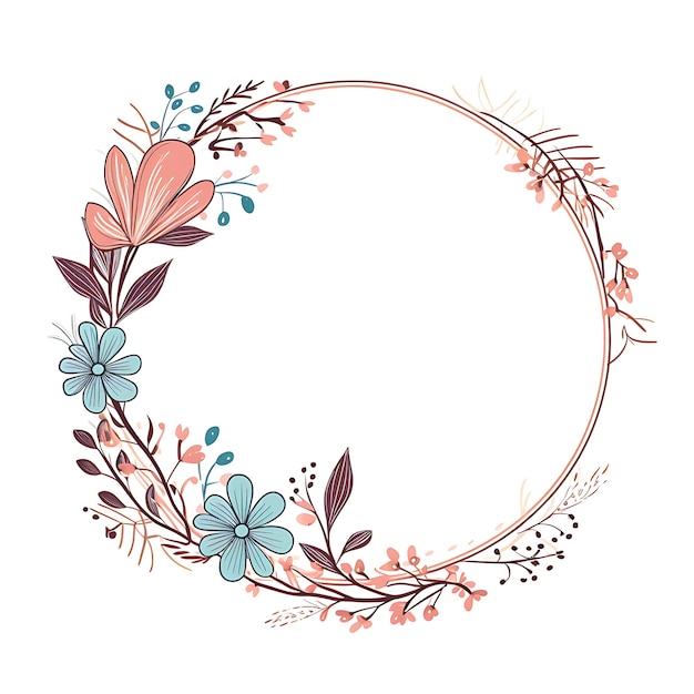 Photo a round wreath with flowers and leaves on it