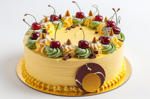 Round Yellow Cake with Green Swirls