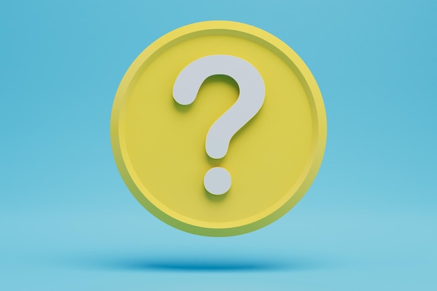 A round yellow icon with a white question mark on a blue background 3D render