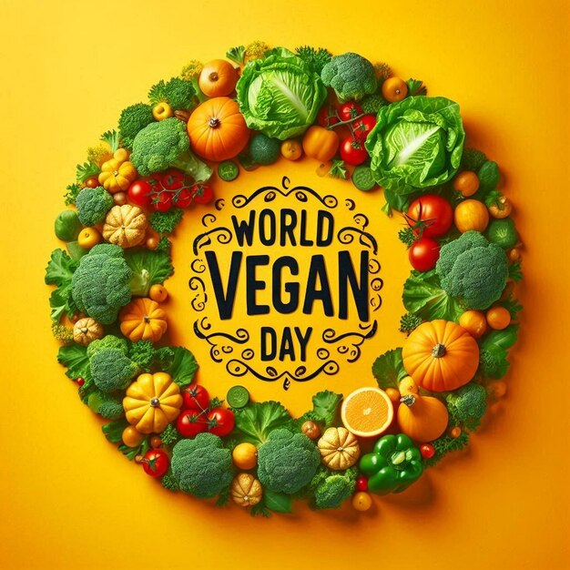 Photo roundshaped vegetable composition for world vegan day