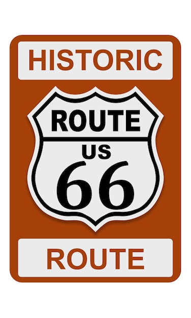 Route 66 old historic traffic sign with blue sky