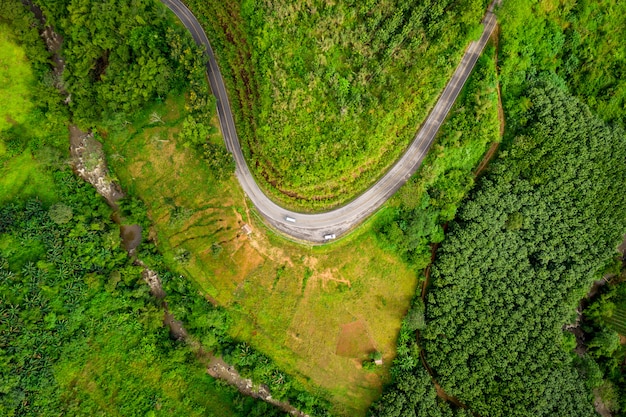 The route on the mountain connecting the city at chiang rai Thailand 