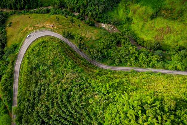 The route on the mountain connecting the city at chiang rai Thailand 