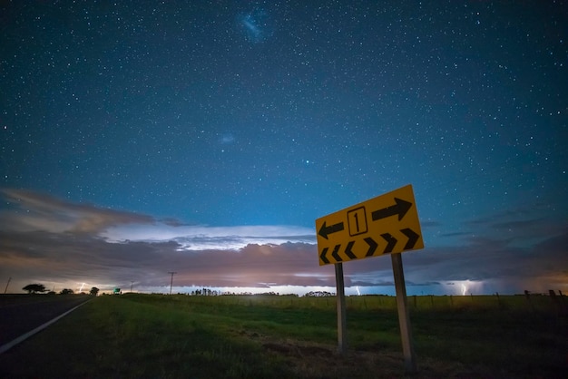 Route sign in Pampas Night Landscape La pampa Province Patagonia Argentina