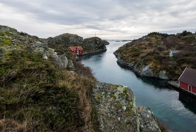 Rovaer in Haugesund, Norway - januray 11, 2018: The Rovaer archipelago in Haugesund, in the norwegian west coast.