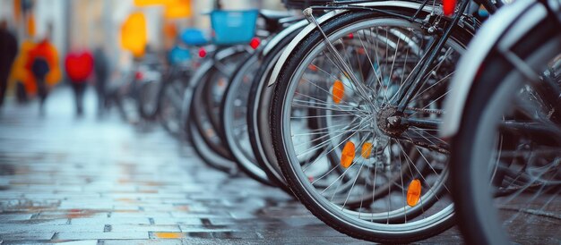 Photo a row of bicycles parked in the city