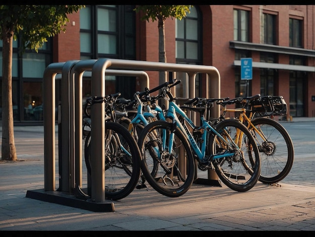 a row of bikes are parked in front of a sign that says  1