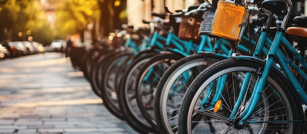 Photo row of bikes in city