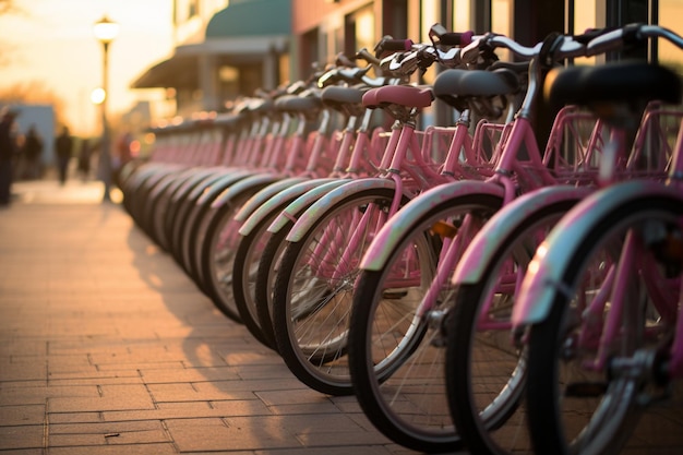 Photo row of bikes for rent