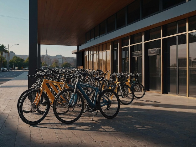 a row of bikes with the word  bike  on the front