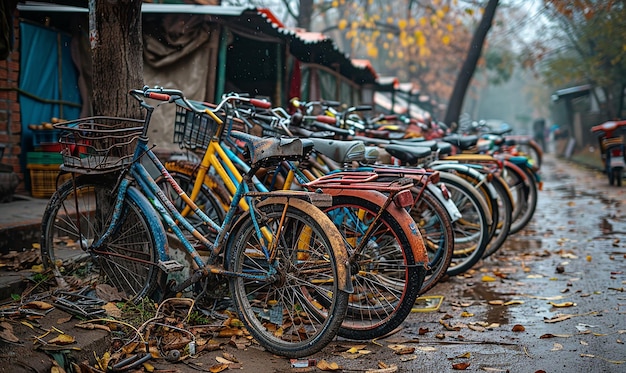 Photo a row of bikes with the word  the word  on the front