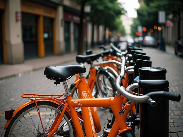 Photo a row of blue bikes with the word gas on the front