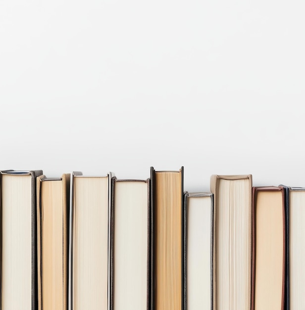 Photo row of books with blank pages on a white background