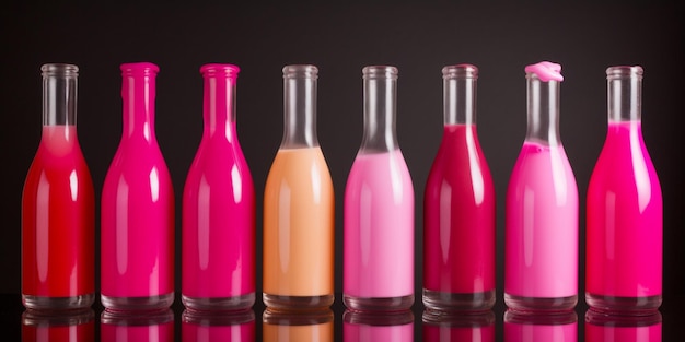 A row of bottles with different colors of different colors.