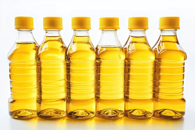 Photo a row of bottles of yellow liquid with the words  honey  on the bottom