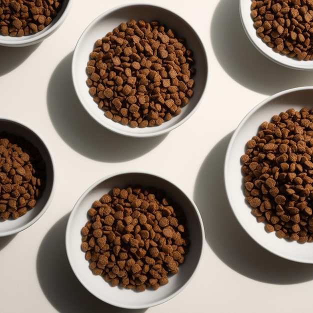 Photo a row of bowls with the words dog food on them