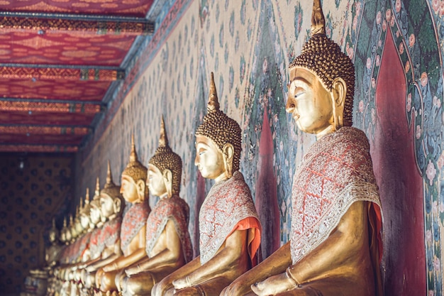 Row of Buddha image in meditation posture