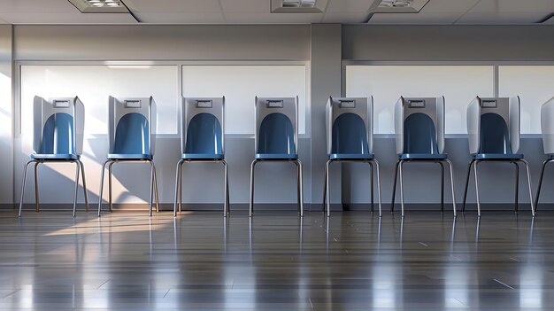 Photo a row of chairs with a white shade and a shadow on the wall