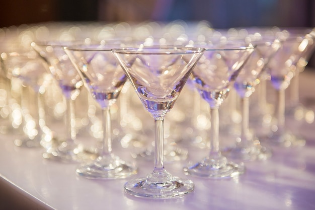 A row of champagne glasses 