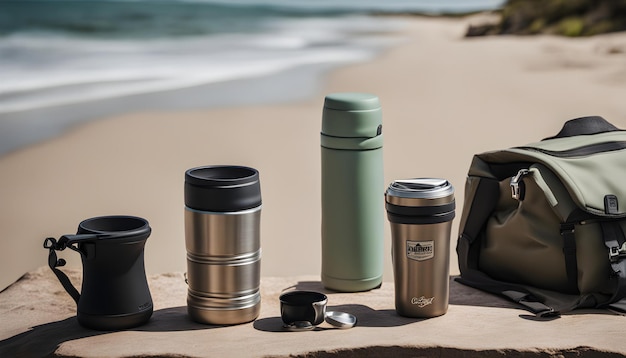 a row of coffee cups and a coffee cup are on a table