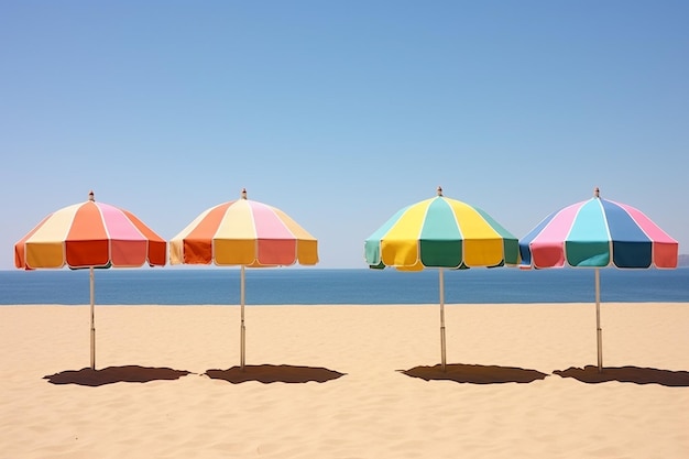 a row of colorful beach umbrellas against a backdrop AI generated