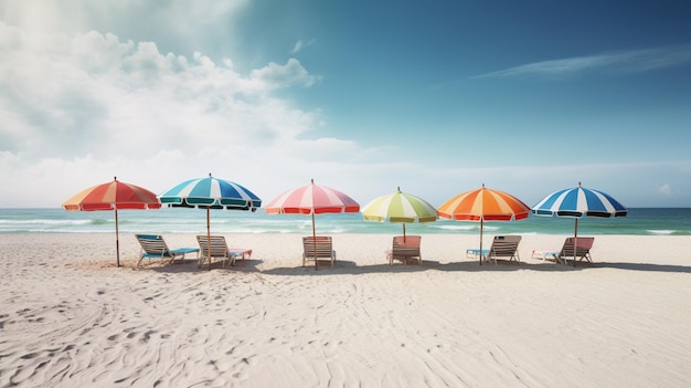 A row of colorful beach umbrellas on a beach