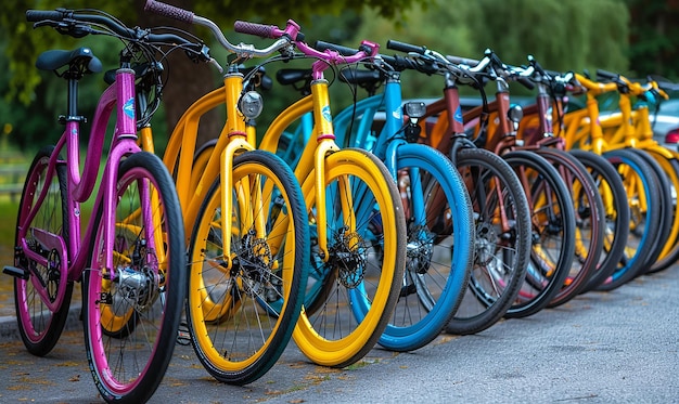 a row of colorful bikes with the number 3 on them