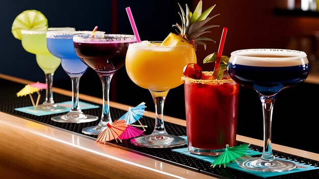 A row of colorful drinks