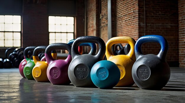 Photo a row of colorful dumbbells with the word love on them