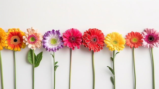 Photo a row of colorful flowers in full bloom each