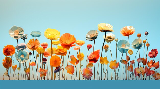 Row of Colorful Flowers Stylish Arrangement