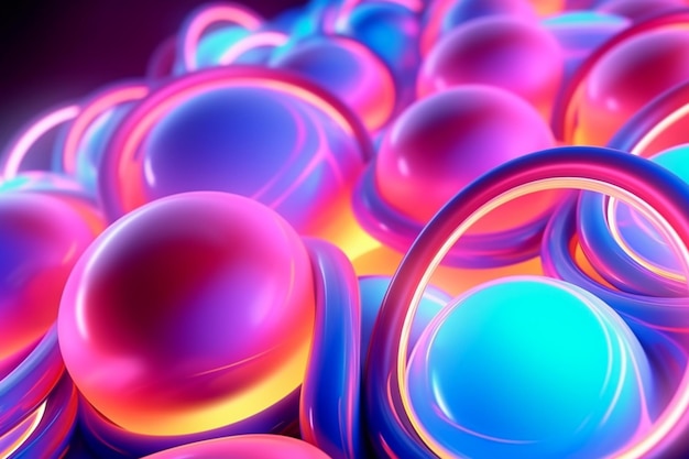 A row of colorful glass balls with a colorful background.